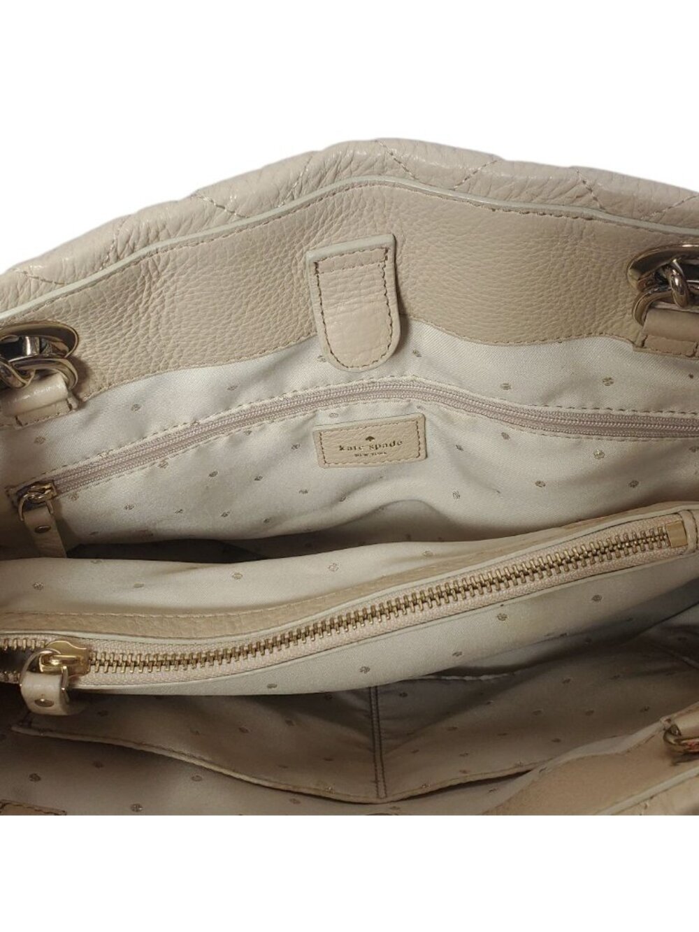 Kate Spade Georgina Quilted Leather W/Chain Link Strap Tote Bag W/Multiple Cream - Picture 6 of 16